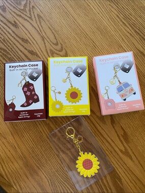 Keychain Case w/ Built-in AirTag Pocket Sunflower, Bus, Cowboy Boot Choose One